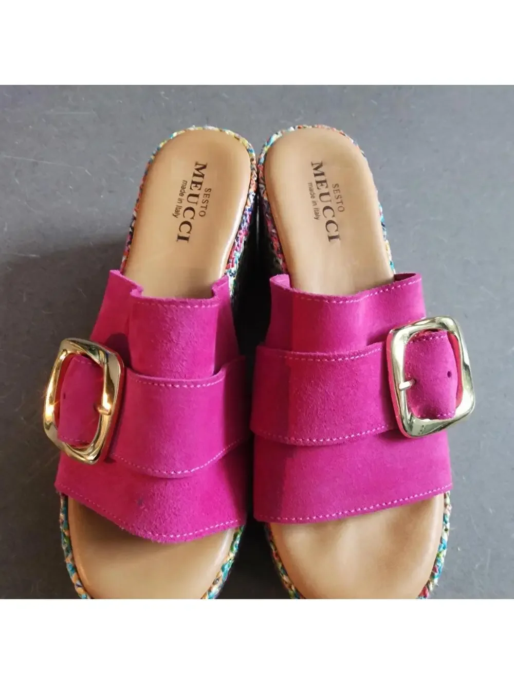 Sesto Meucci Pink Suede Espadrille Platform Wedge Slide Sandals   10